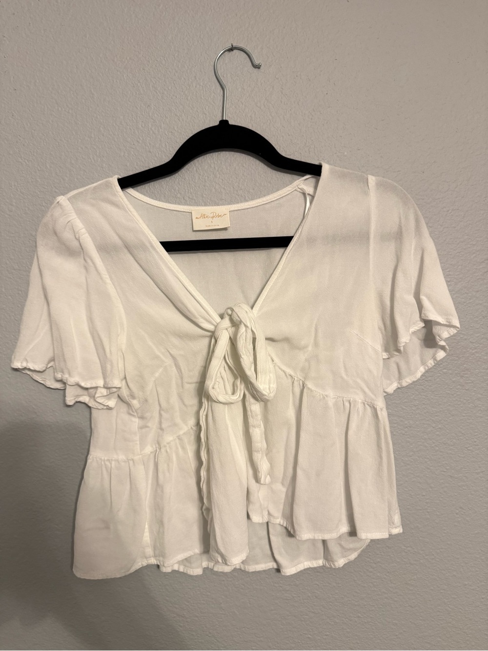 White Tie-Front Ruffle Peplum Top